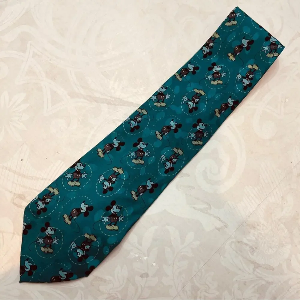 Mickey Mouse The Disney Channel teal green 100% Silk tie